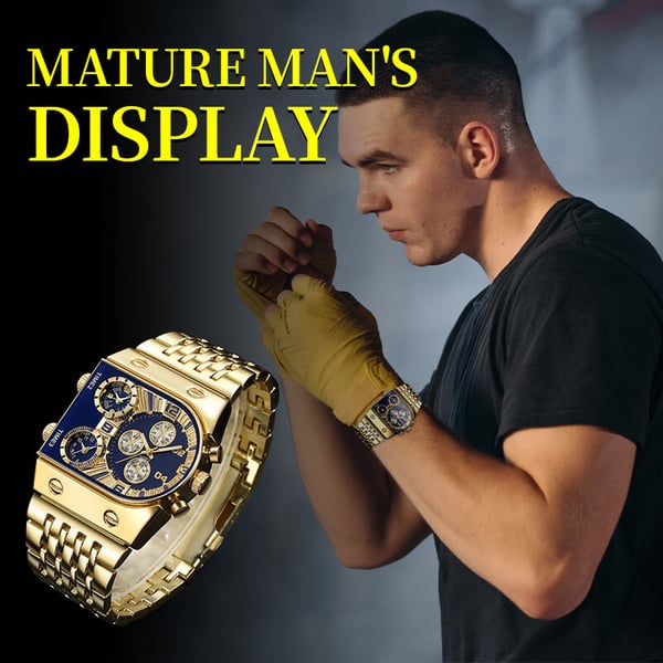 💼Business men's watch | Large 51 mm dial | Gold and stainless steel folding clasp | Waterproof and stylish