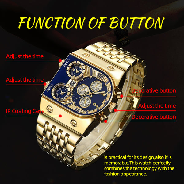 💼Business men's watch | Large 51 mm dial | Gold and stainless steel folding clasp | Waterproof and stylish