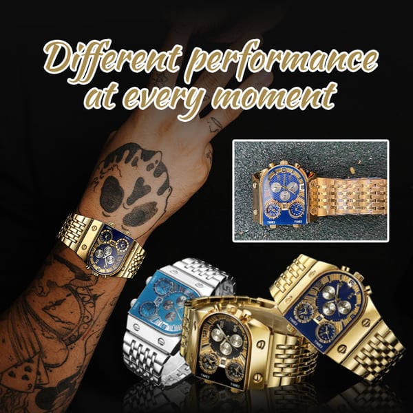 💼Business men's watch | Large 51 mm dial | Gold and stainless steel folding clasp | Waterproof and stylish