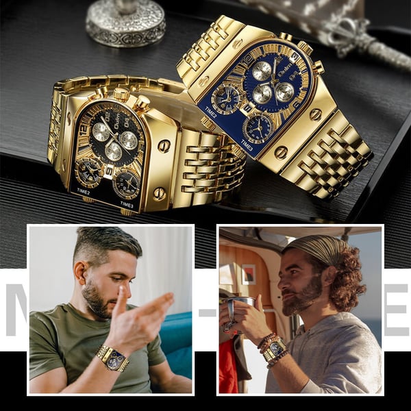 💼Business men's watch | Large 51 mm dial | Gold and stainless steel folding clasp | Waterproof and stylish
