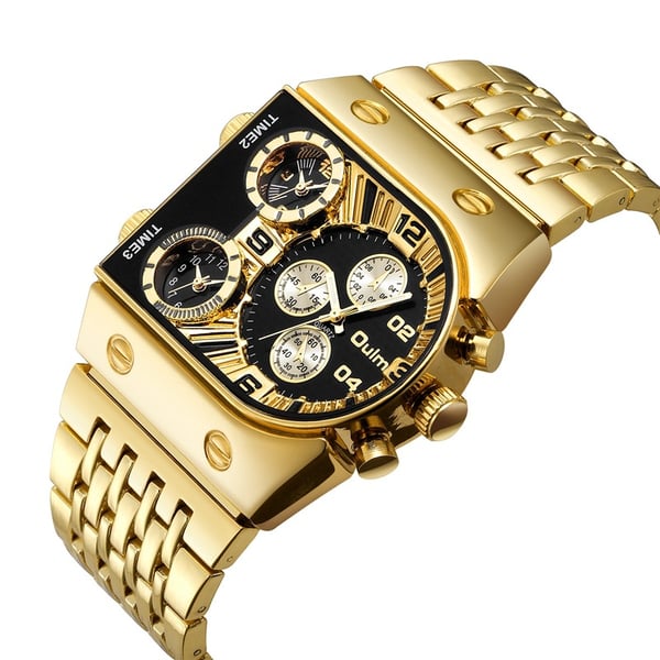 💼Business men's watch | Large 51 mm dial | Gold and stainless steel folding clasp | Waterproof and stylish