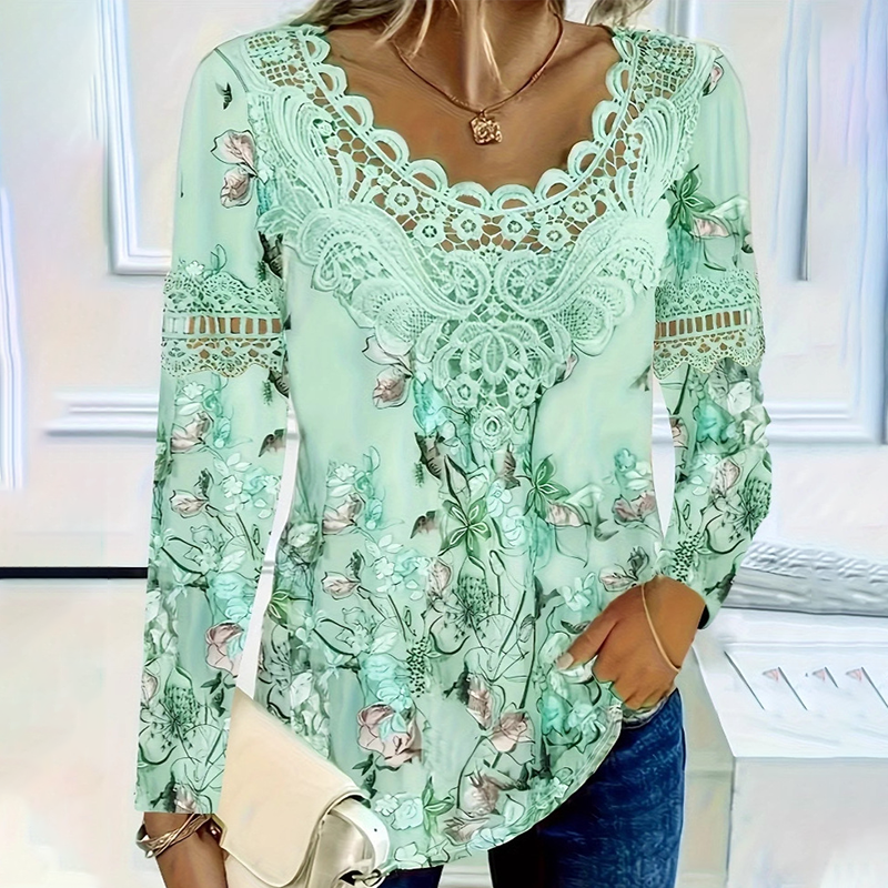 ⏳Time-limited Special⏰Women's Elegant Lace Trim Long Sleeve Blouse