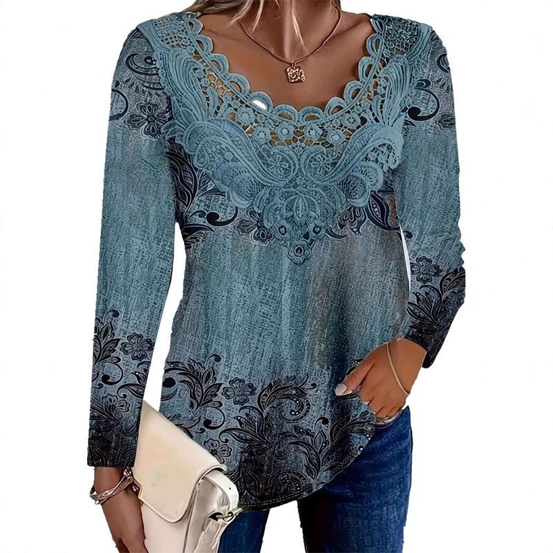 ⏳Time-limited Special⏰Women's Elegant Lace Trim Long Sleeve Blouse
