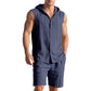 Men's Casual Linen Hooded Tank Top & Shorts Set