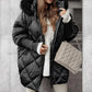 Women’s Winter Fashionable Mid-length Parka Coat with Knit Sleeves Patchwork