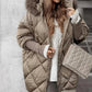 Women’s Winter Fashionable Mid-length Parka Coat with Knit Sleeves Patchwork