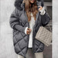 Women’s Winter Fashionable Mid-length Parka Coat with Knit Sleeves Patchwork