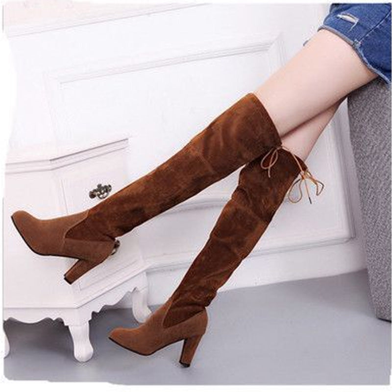Elegant Faux Suede Over The Knee Boots