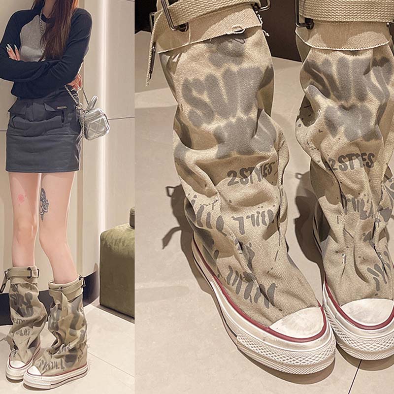 ⏳Time-limited Special⏰Women's Retro Flat Slouch Mid-Calf Canvas Boots