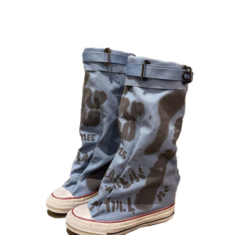 ⏳Time-limited Special⏰Women's Retro Flat Slouch Mid-Calf Canvas Boots