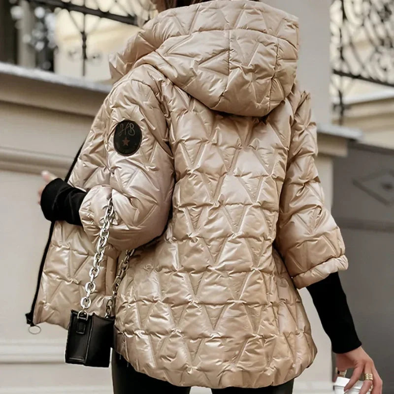 Women's Hooded Patchwork Cotton Jacket for Autumn & Winter