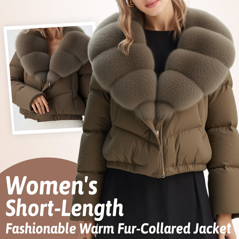 Women's Short-Length Fashionable Warm Fur-Collared Jacket（Icelandic white duck down）