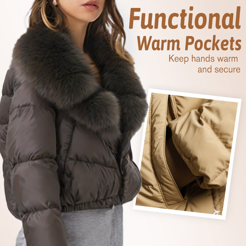 Women's Short-Length Fashionable Warm Fur-Collared Jacket（Icelandic white duck down）