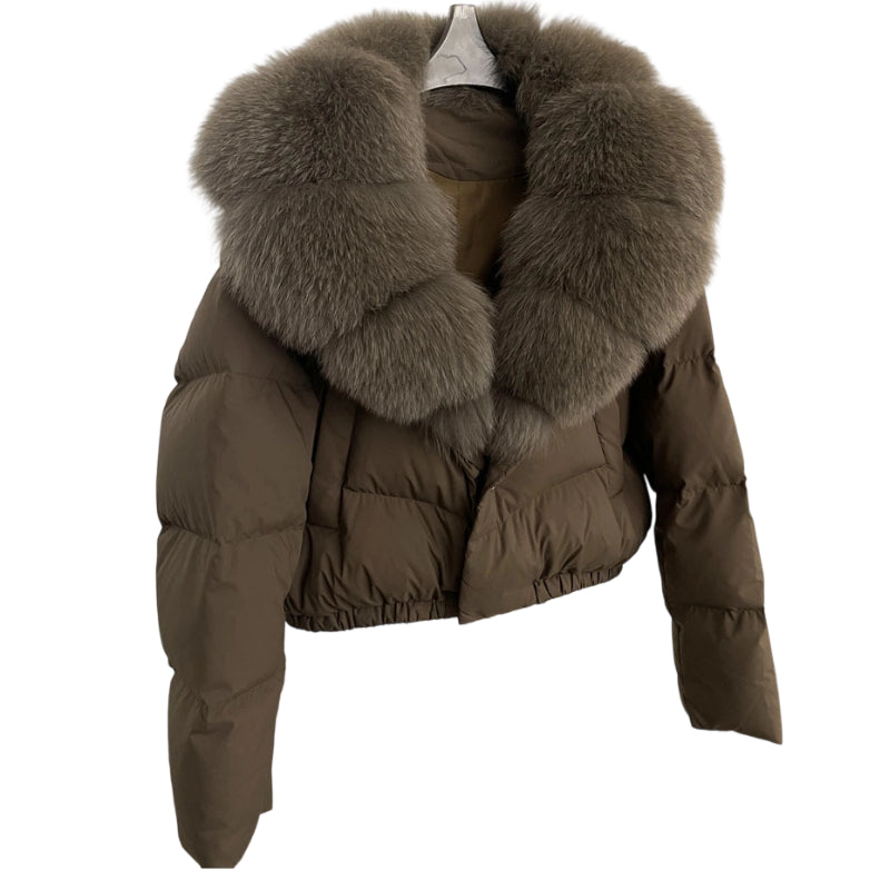 Women's Short-Length Fashionable Warm Fur-Collared Jacket（Icelandic white duck down）