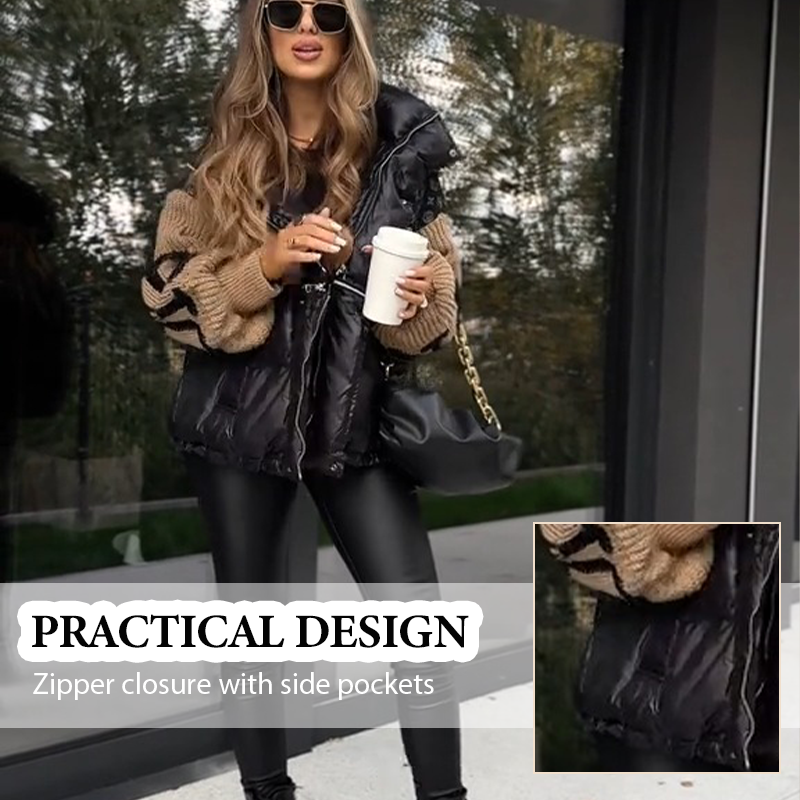 ⏳Time-limited Special⏰Women’s Patchwork Knit Sleeve Hooded Puffer Jacket|Free Express Delivery✈️