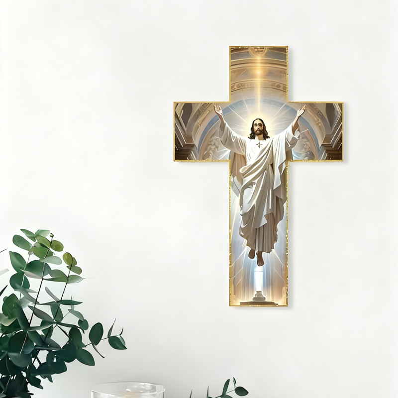 ✝️  ✨ Retro Jesus Christ Wall Cross Decor - Vintage Wooden Design with Faith Symbolism for Spiritual Home Accent 🌟🕊️