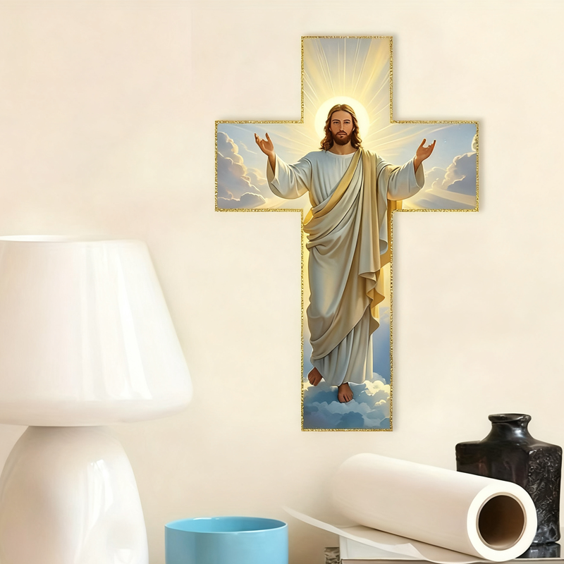 ✝️  ✨ Retro Jesus Christ Wall Cross Decor - Vintage Wooden Design with Faith Symbolism for Spiritual Home Accent 🌟🕊️