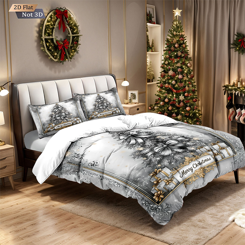 🎄 50% OFF NOW! ✨ Festive Christmas 3-Piece Duvet Cover Set - Soft Brushed Polyester with Holiday Patterns for Cozy Seasonal Decor 🛏️❤️