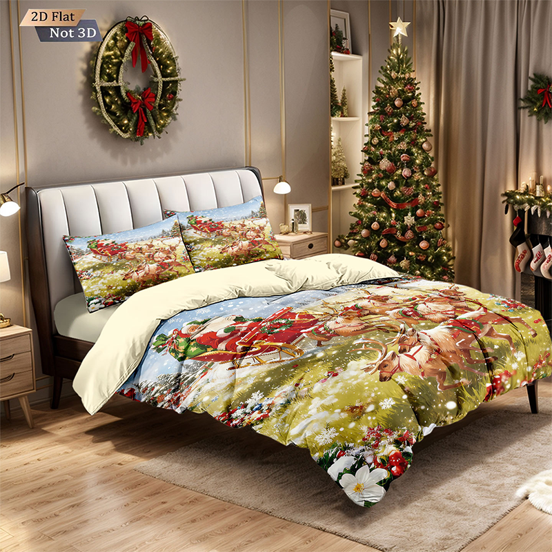 🎄 50% OFF NOW! ✨ Festive Christmas 3-Piece Duvet Cover Set - Soft Brushed Polyester with Holiday Patterns for Cozy Seasonal Decor 🛏️❤️