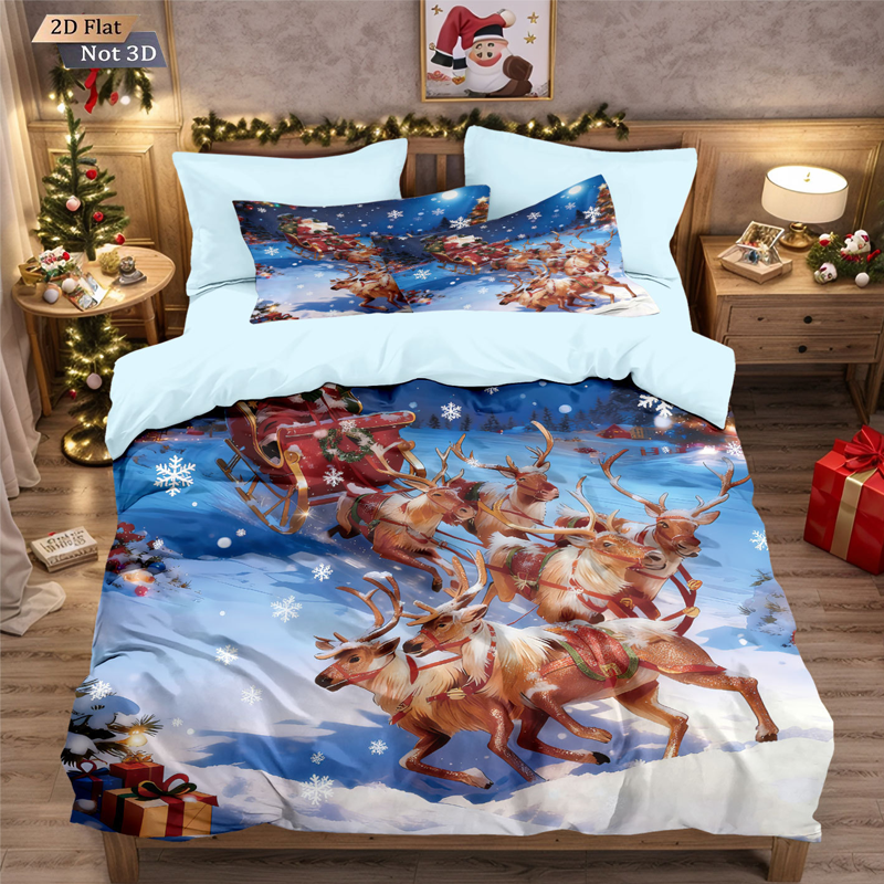 🎄 50% OFF NOW! ✨ Festive Christmas 3-Piece Duvet Cover Set - Soft Brushed Polyester with Holiday Patterns for Cozy Seasonal Decor 🛏️❤️