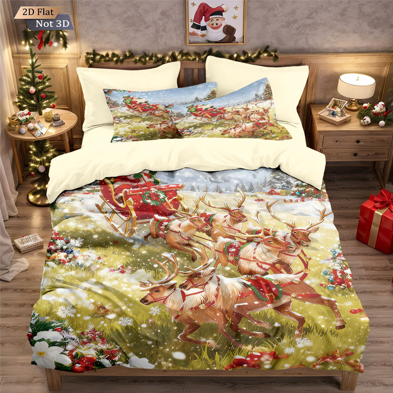🎄 50% OFF NOW! ✨ Festive Christmas 3-Piece Duvet Cover Set - Soft Brushed Polyester with Holiday Patterns for Cozy Seasonal Decor 🛏️❤️