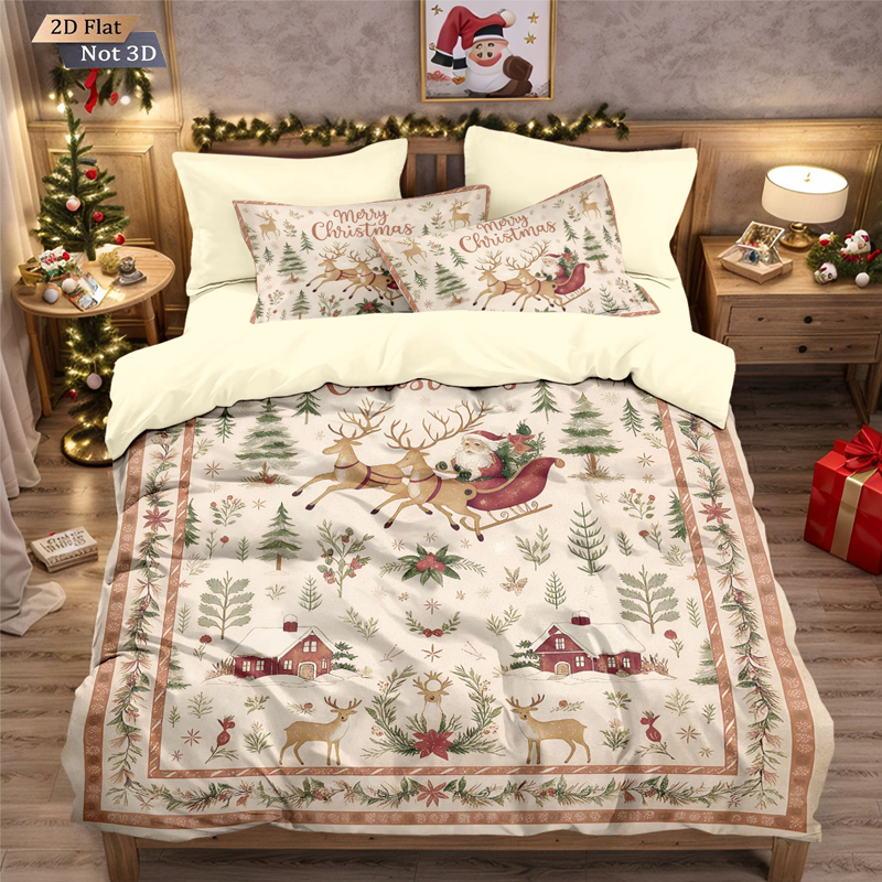 🎄 50% OFF NOW! ✨ Festive Christmas 3-Piece Duvet Cover Set - Soft Brushed Polyester with Holiday Patterns for Cozy Seasonal Decor 🛏️❤️
