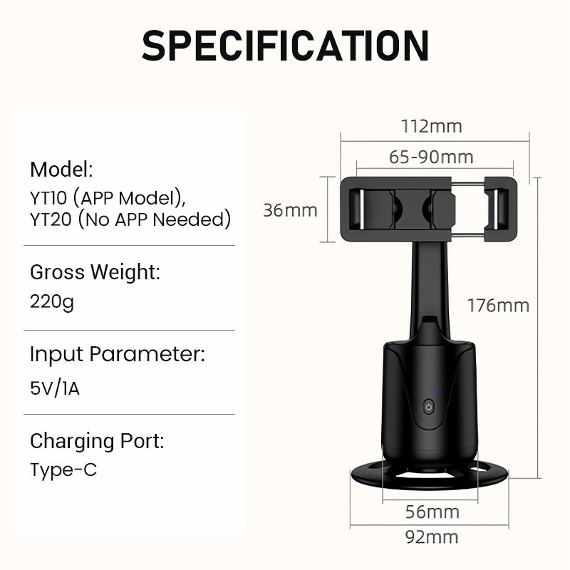 Portable 360°Auto-Tracking Phone Stand