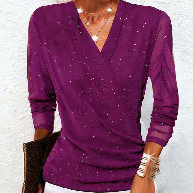 Women's Sparkle Crossover V-Neck Long Sleeve Top