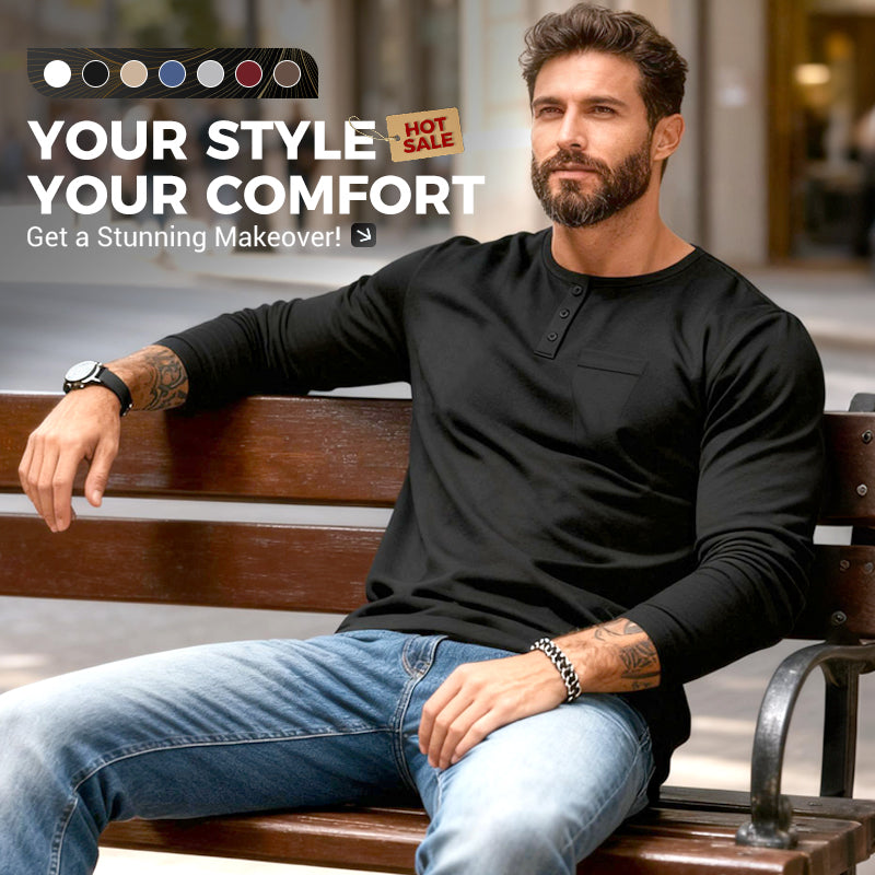 😎New Arrival🔥Men’s Slim Fit Henley Long Sleeve T-Shirt