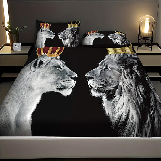 🦁 Lion Print Bedroom 3-Piece Bedding Set 💪