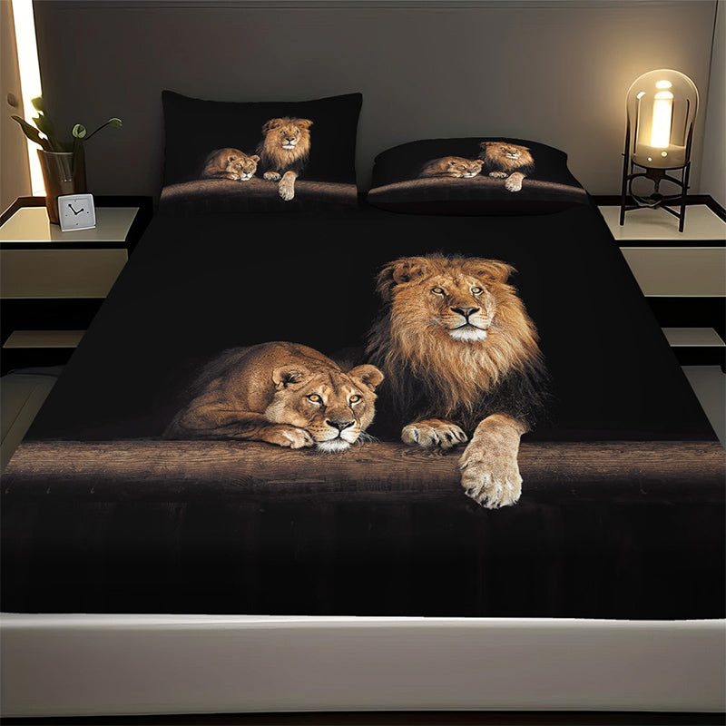 🦁 Lion Print Bedroom 3-Piece Bedding Set 💪