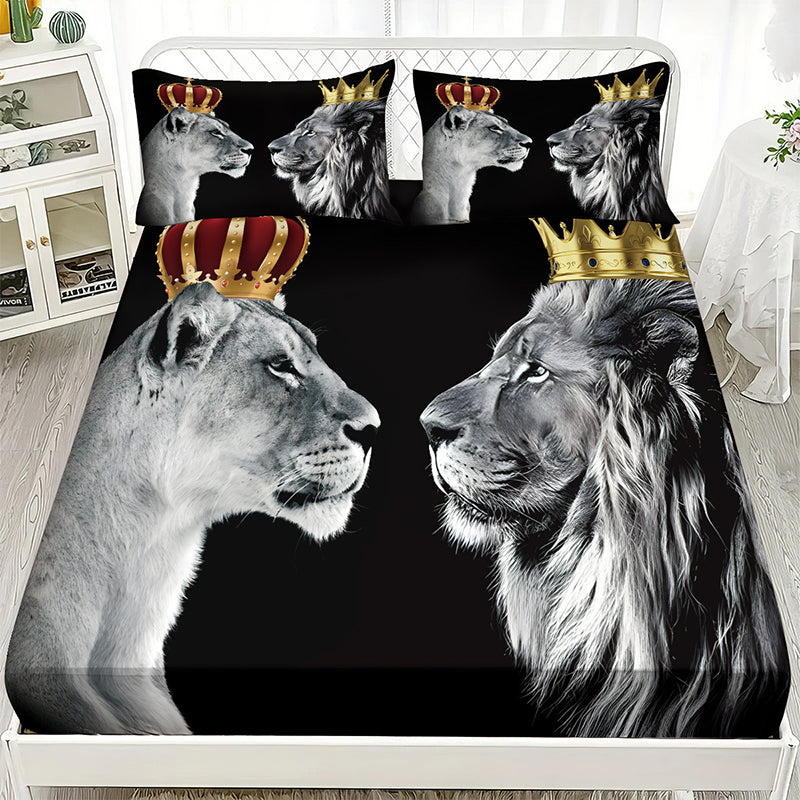 🦁 Lion Print Bedroom 3-Piece Bedding Set 💪