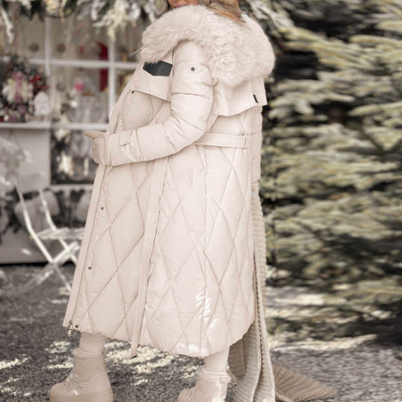 Women's Long Plush-Collar Quilted Puffer Coat