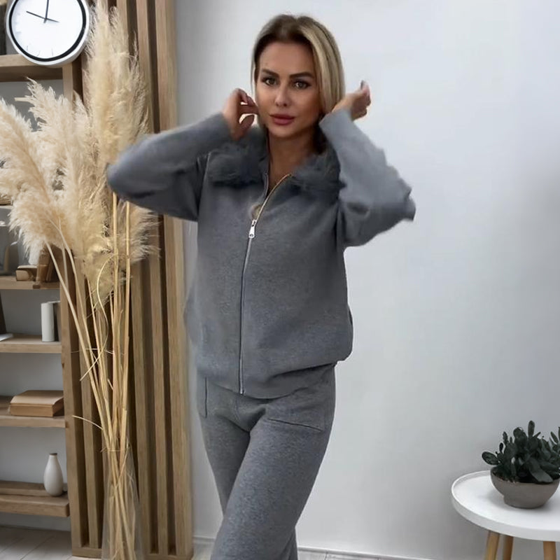 🔥Hot Sale Offers-Women’s Plush Collar Zip-Up Hoodie & Jogger Set