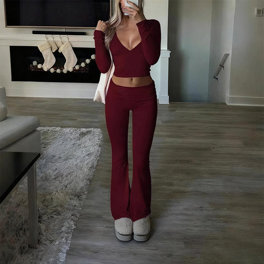 👚 60% OFF! 💫 WOMEN'S 2-PC CROP TOP SET - Flowy High-Low Hem & Wide-Leg Pants, Soft Breathable Fabric for Yoga and Casual Wear 🌸🧘‍♀️