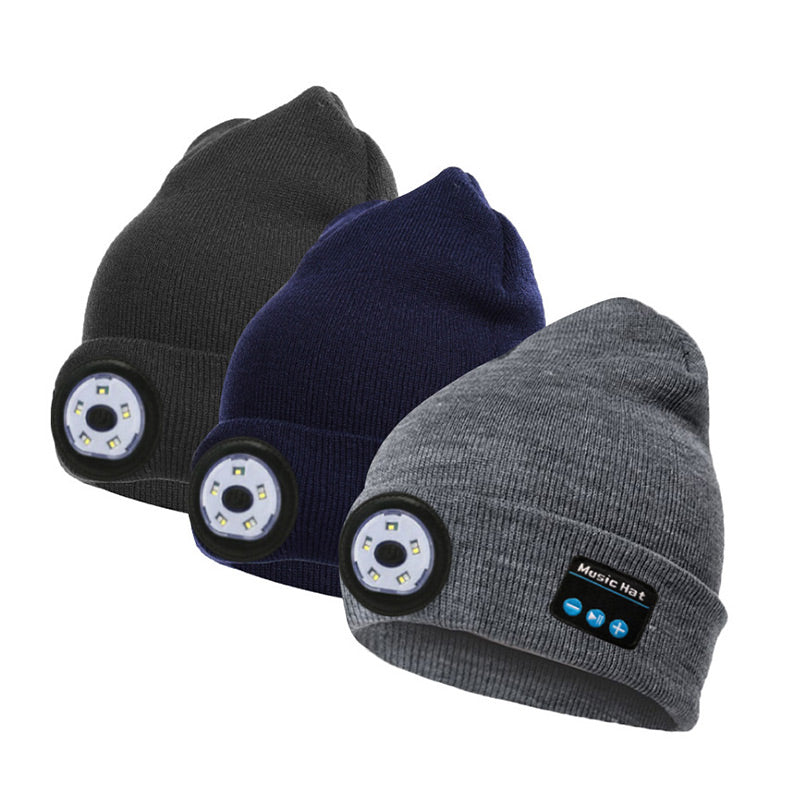 Peel-Off LED Headlamp Bluetooth Headset Knit Cap