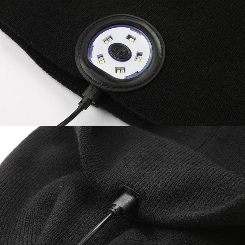 Peel-Off LED Headlamp Bluetooth Headset Knit Cap