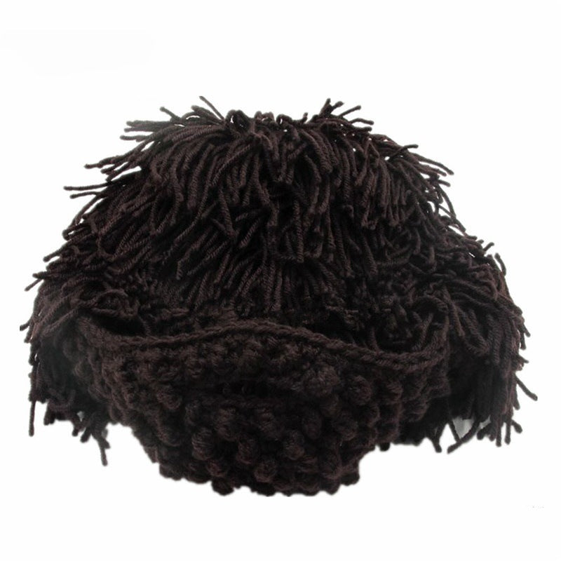 📢📢50%  OFF !! ⏰Punk-style hat with an attached simple wig and knitted beard