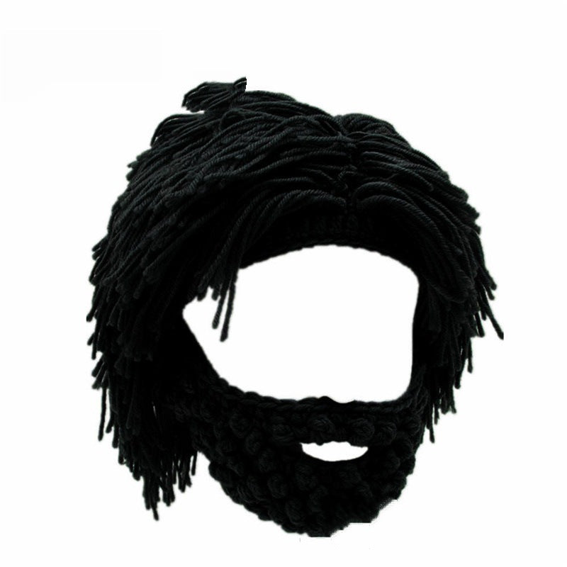 📢📢50%  OFF !! ⏰Punk-style hat with an attached simple wig and knitted beard
