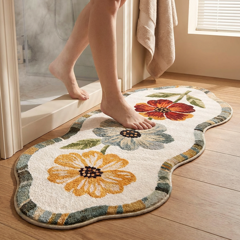 Soft Floral Print Floor Rug