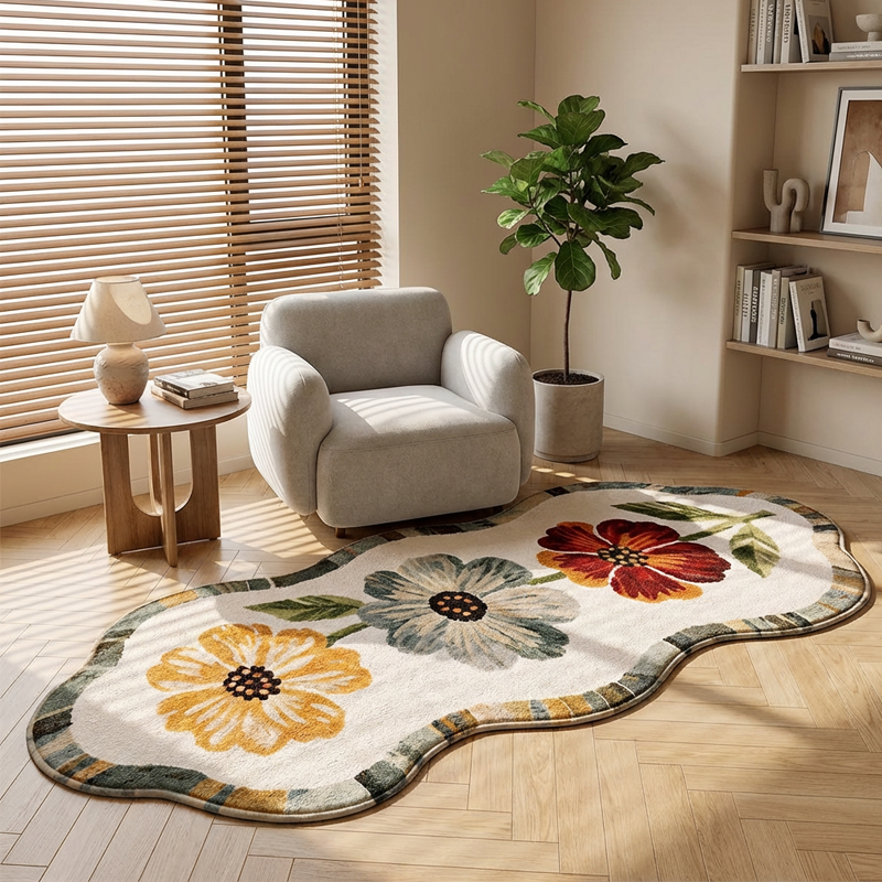 Soft Floral Print Floor Rug