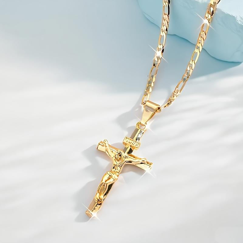 🔥 50% OFF! ⏰ Gold-Tone Crucifix Pendant Necklace – Detailed INRI Design, Adjustable Figaro Chain & Everyday Faith Jewelry ✝️✨