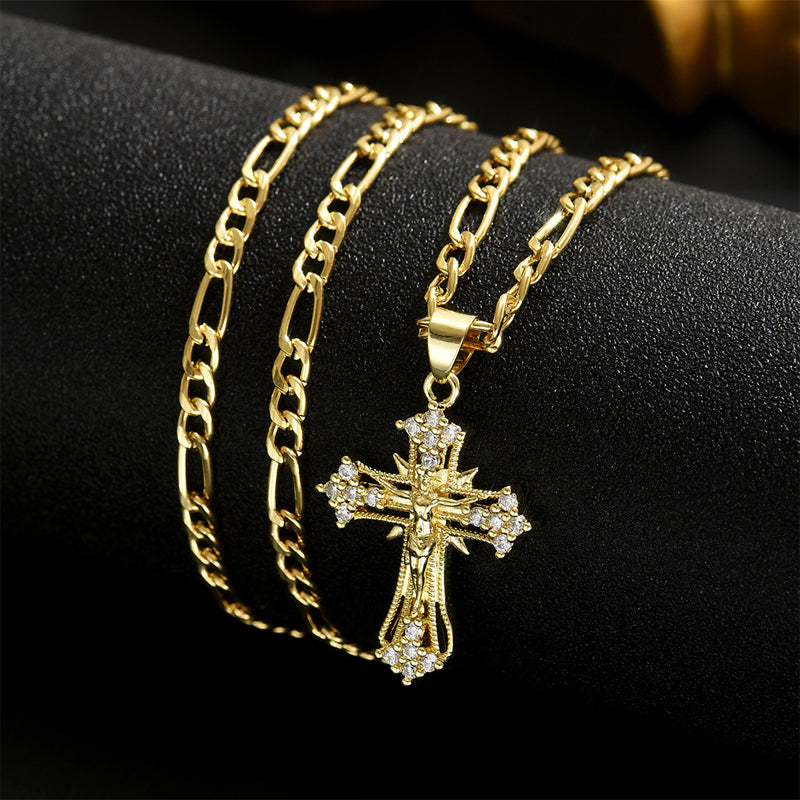 🔥 50% OFF! ⏰ Gold-Tone Crucifix Pendant Necklace – Detailed INRI Design, Adjustable Figaro Chain & Everyday Faith Jewelry ✝️✨