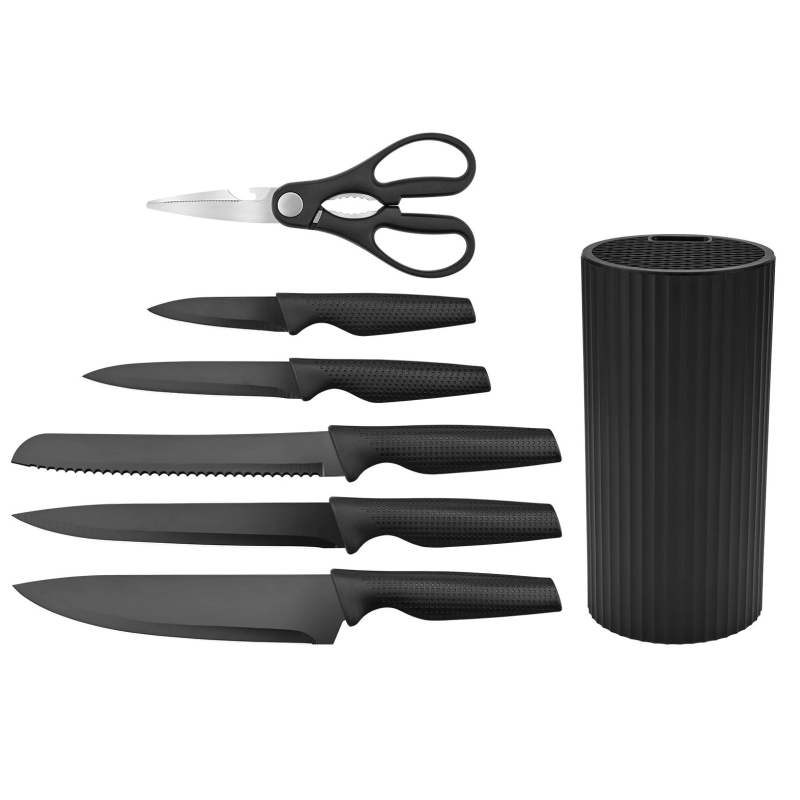 🔪 50% OFF NOW! ✨ Modern 7-in-1 Kitchen Knife & Scissors Set – Complete 7-Piece, Non-Stick Coated & Ergonomic PP Handles – Sleek Black Design 🖤