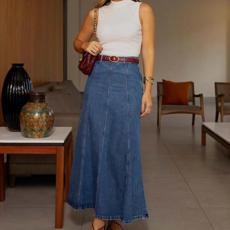 🎉 2026 Sale — Over 28,200 Sold!💙 Women's High‑Waist A‑Line Denim Maxi Skirt – Flattering 👗