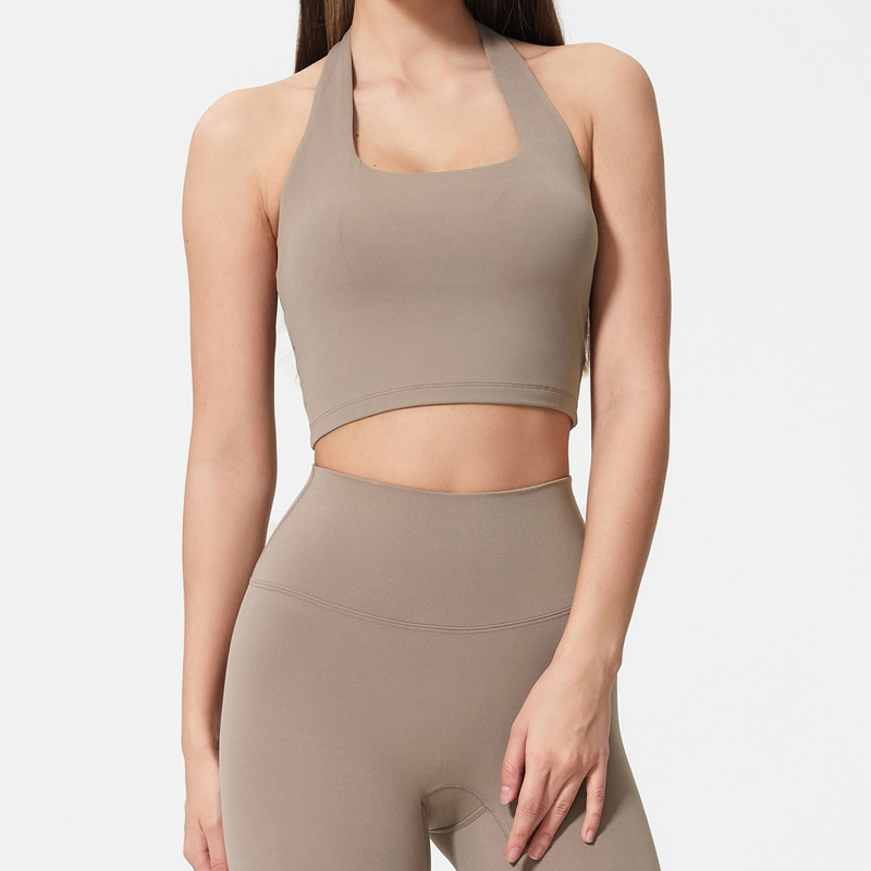 Women's Solid Removable Chest Pad Sports Tank Top, Casual Comfort and Durability Halter Neck Sports Top for Yoga Gym Workout, Ladies Sportswear for All Seasons