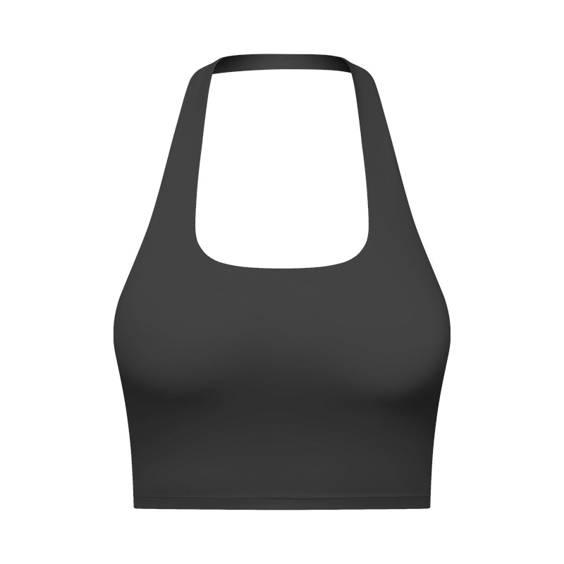 Women's Solid Removable Chest Pad Sports Tank Top, Casual Comfort and Durability Halter Neck Sports Top for Yoga Gym Workout, Ladies Sportswear for All Seasons
