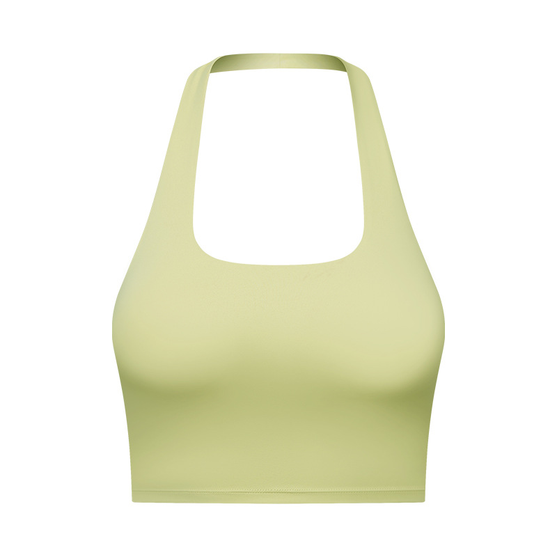 Women's Solid Removable Chest Pad Sports Tank Top, Casual Comfort and Durability Halter Neck Sports Top for Yoga Gym Workout, Ladies Sportswear for All Seasons