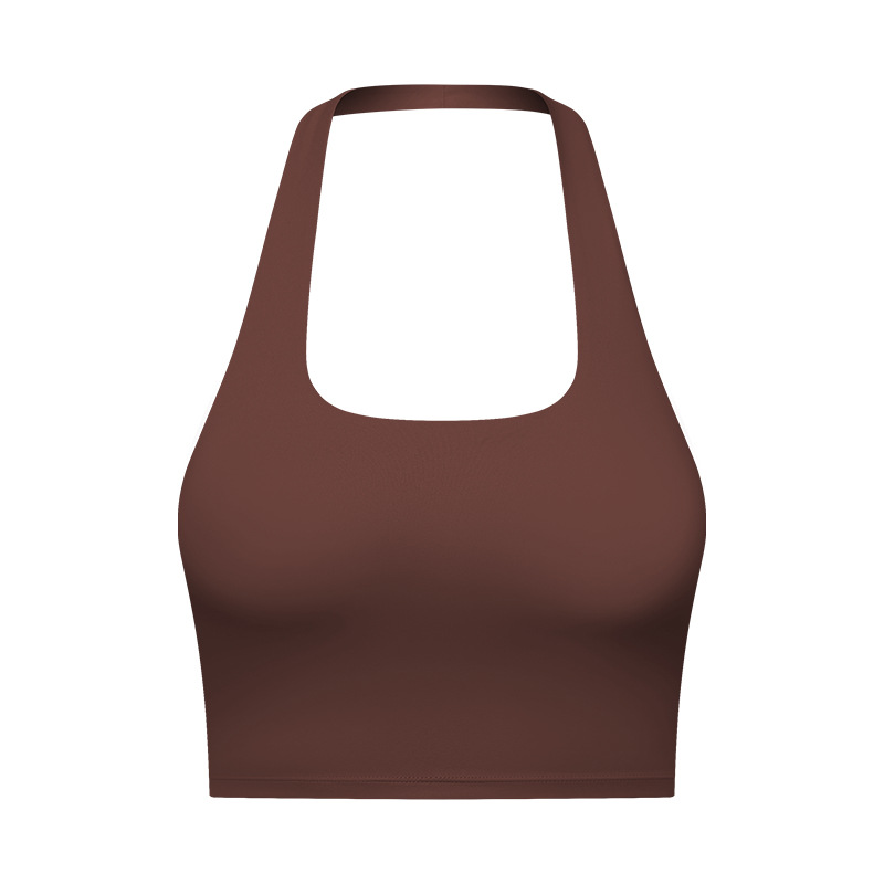 Women's Solid Removable Chest Pad Sports Tank Top, Casual Comfort and Durability Halter Neck Sports Top for Yoga Gym Workout, Ladies Sportswear for All Seasons