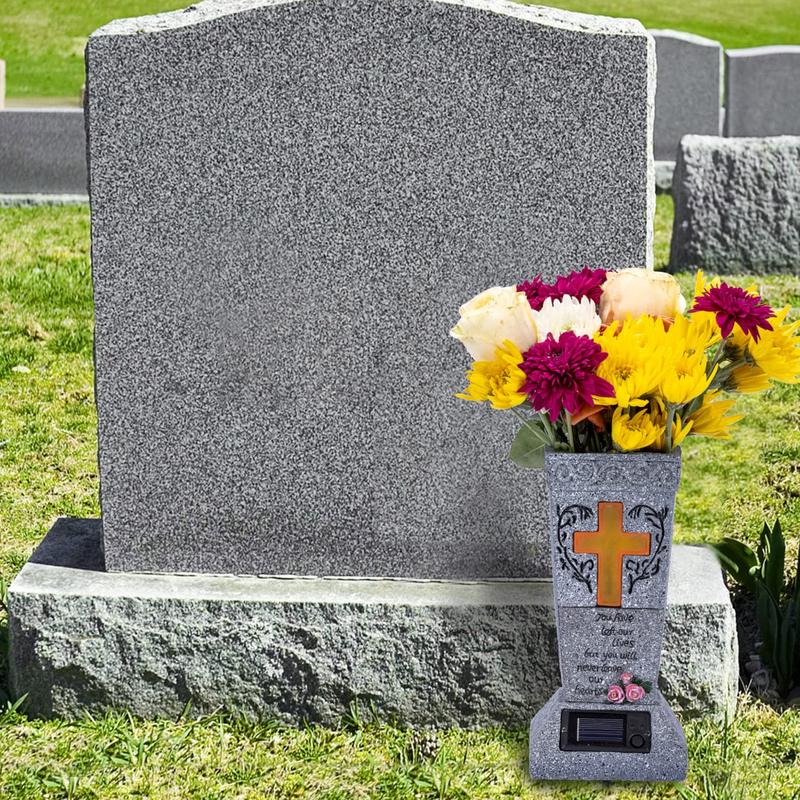 🔥🎁New arrival 50% OFF💥Solar LED Grave Vase with Ground Spike for Cemetery Headstones – Memorial Flower Holder